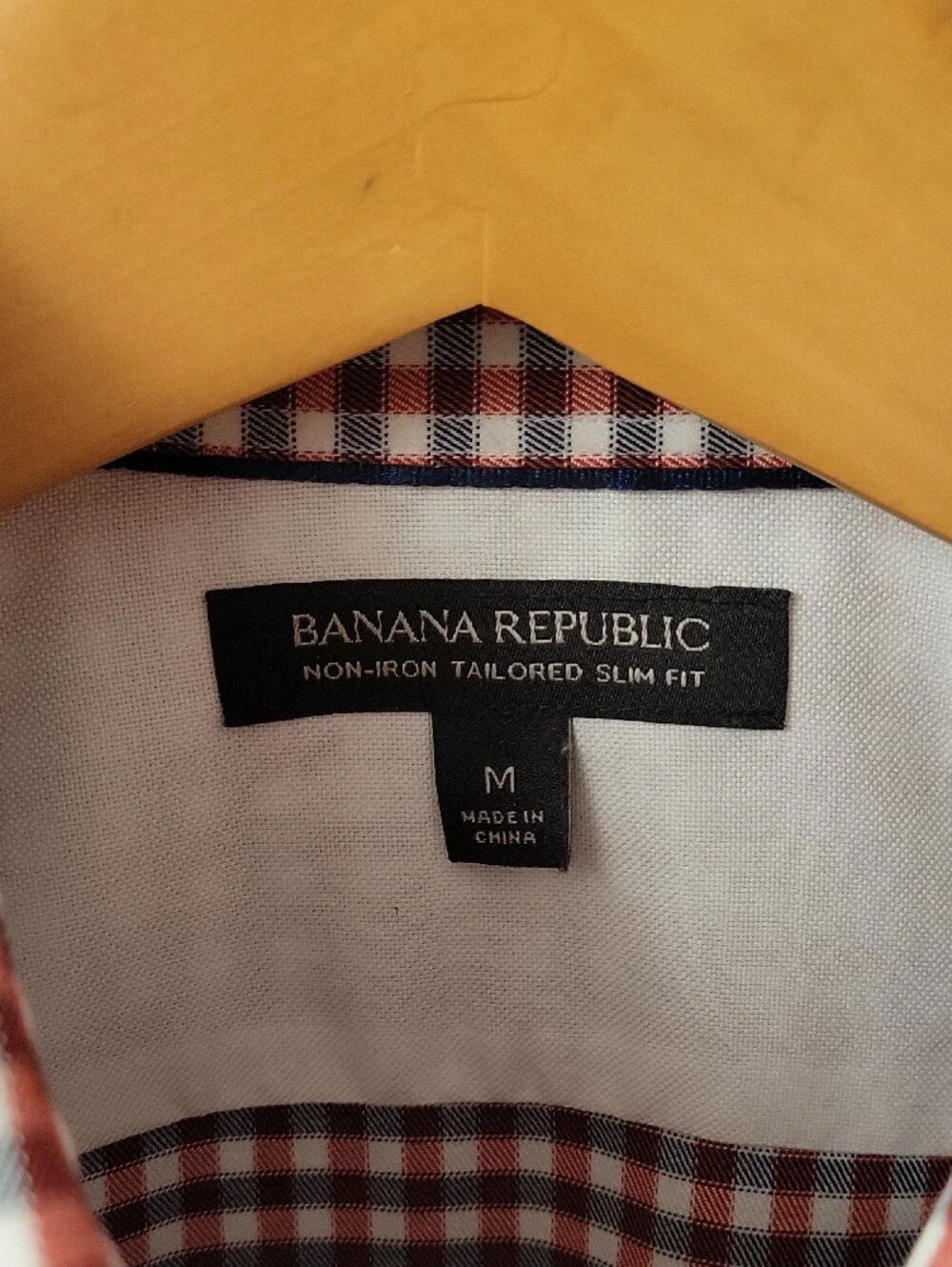 Banana Republic Men's Burgundy and White Gingham Dress Shirt